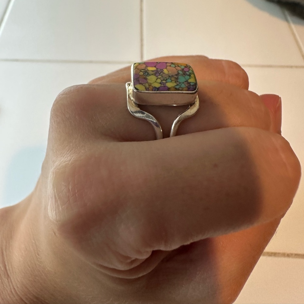 Multicolored Stone Sterling Silver Ring - image 2